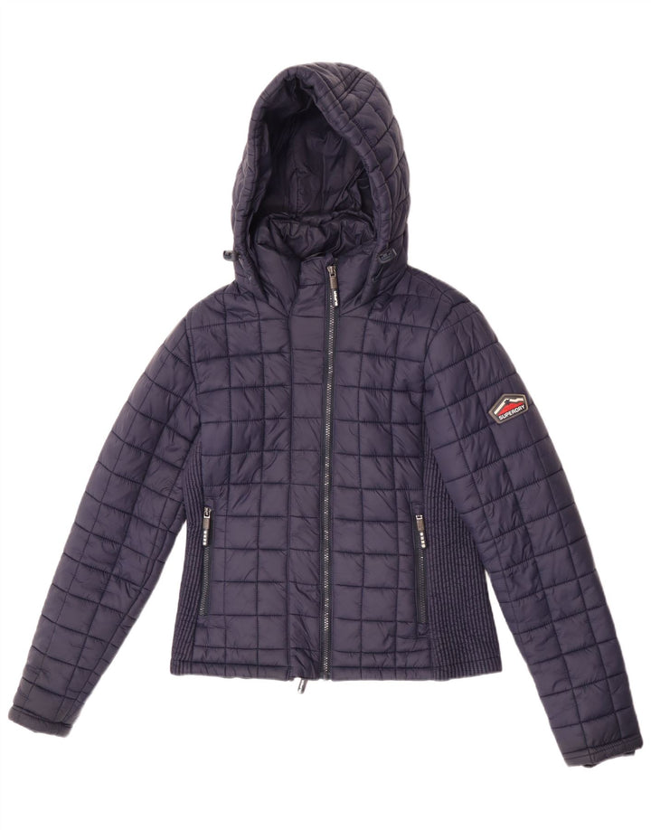 Женская утепленная куртка Superdry с капюшоном UK 12, средний темно-синий, нейлон
