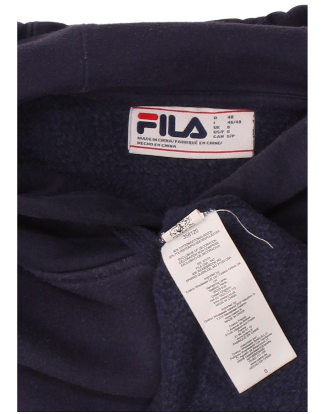 FILA Mens Hoodie Jumper Small Navy Blue Cotton