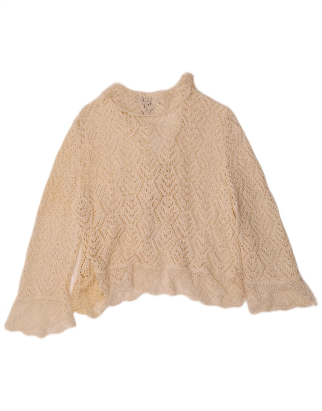 ВИНТАЖНЫЙ женский укороченный кардиган с рукавами 3/4, вязаный крючком, Великобритания, 18 XL, Off White