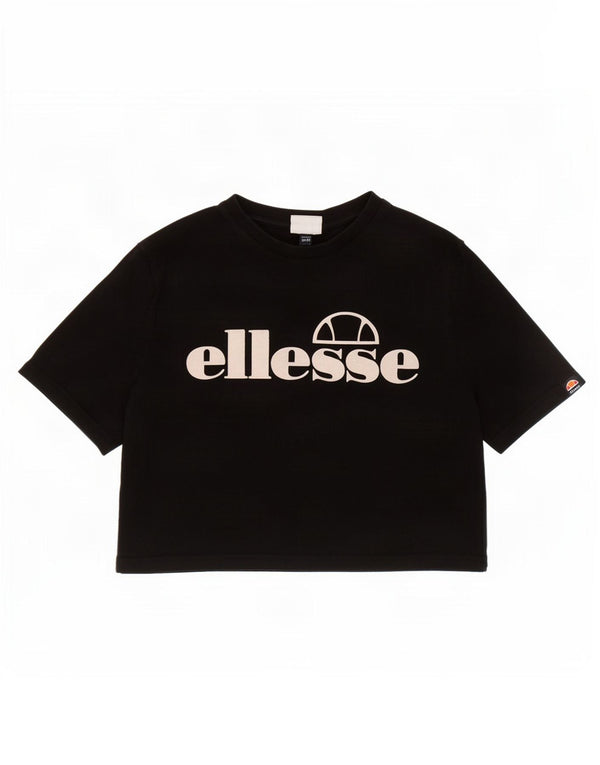 Женская укороченная футболка с рисунком Ellesse Top UK 14, средний черный хлопок