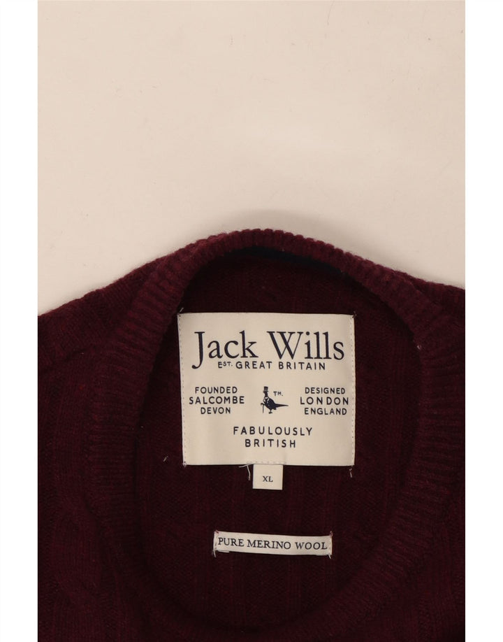 Мужской джемпер с круглым вырезом JACK WILLS XL бордовый шерстяной