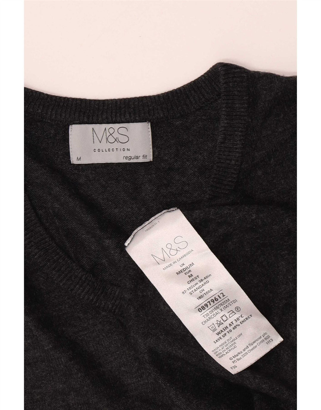 Мужской джемпер стандартного кроя с v-образным вырезом Marks & Spencer, средний серый акрил