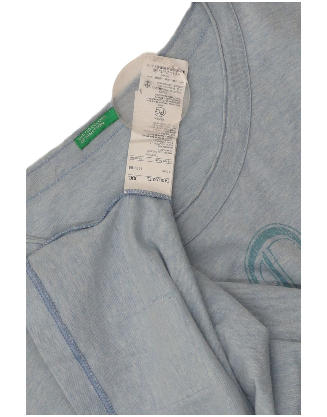 Мужская футболка с рисунком Benetton 2XL, синяя, хлопок