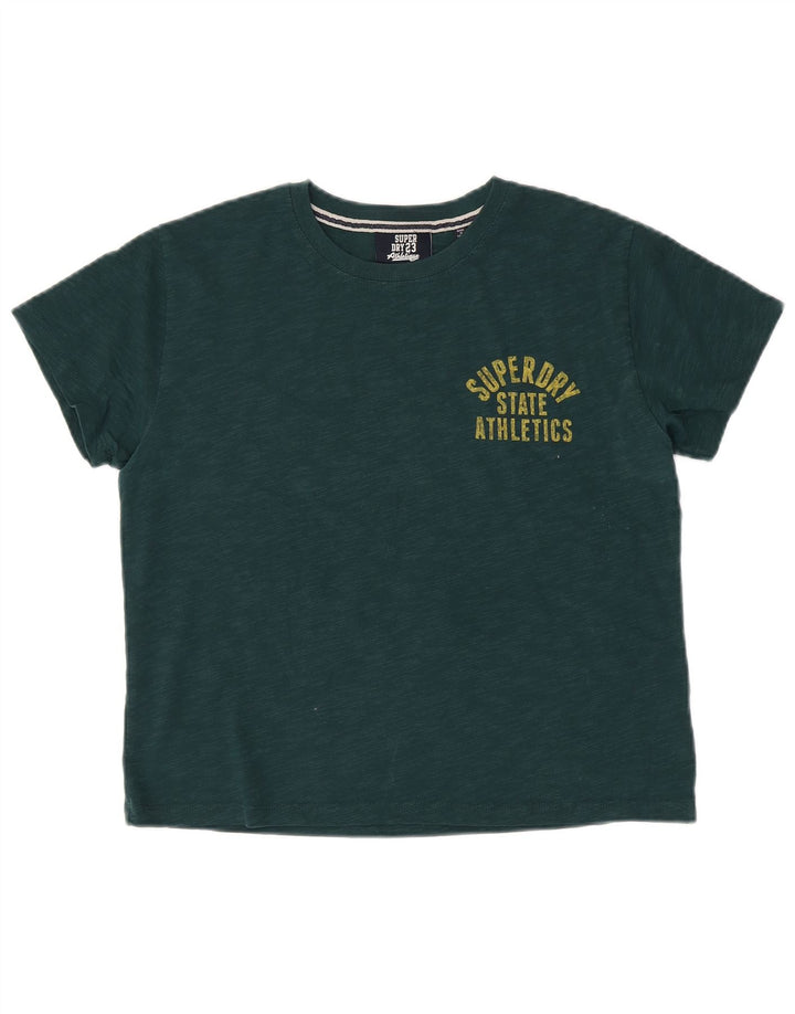 SUPERDRY Женская футболка с рисунком Top UK 14, большой зеленый хлопок с крапинками