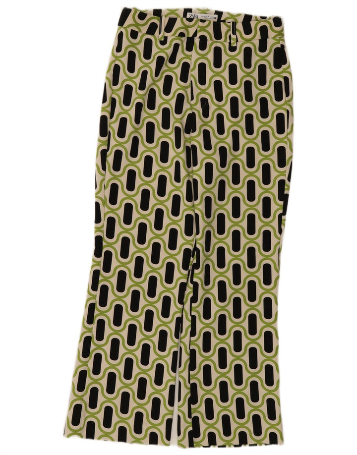 Zara Женские повседневные брюки Bootcut Medium W28 L26 Зеленые с геометрическим рисунком
