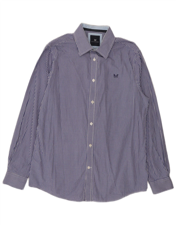 Crew Clothing Мужская рубашка классического кроя среднего размера, темно-синяя, в мелкую клетку, хлопок