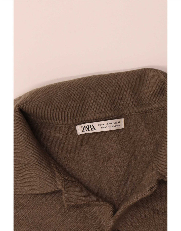 Мужская рубашка-поло с длинным рукавом Zara среднего коричневого цвета из вискозы