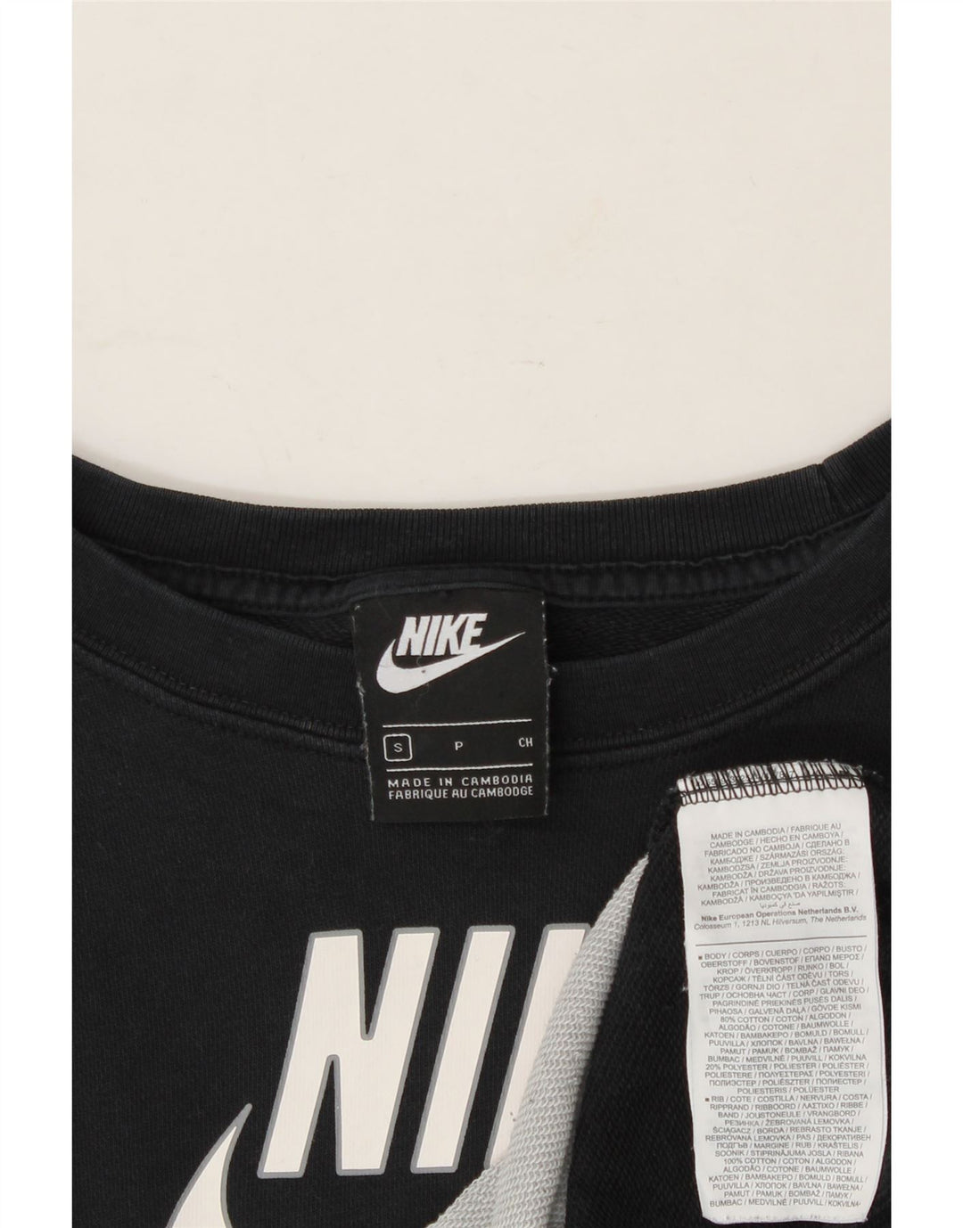 NIKE Womens Oversized Crop Sweatshirt Jumper UK 10 Small Black Colourblock Vintage Nike and Second-Hand Nike from Messina Hembry 