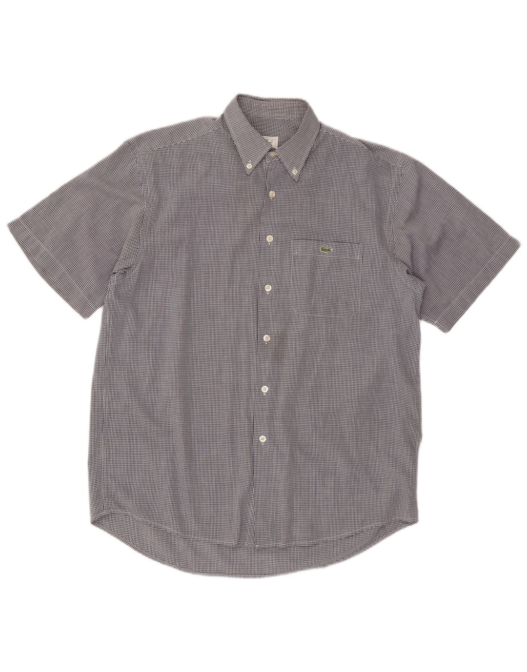 LACOSTE Мужская рубашка с коротким рукавом среднего цвета, темно-синяя, в мелкую клетку, хлопок