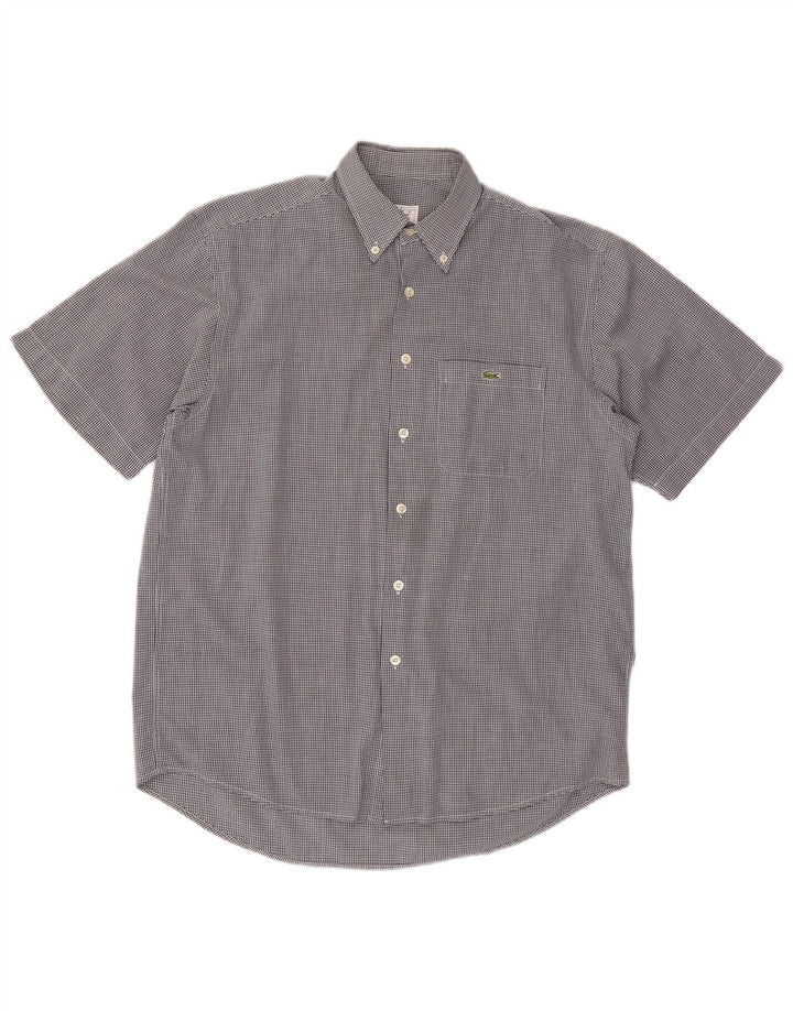 LACOSTE Мужская рубашка с коротким рукавом среднего цвета, темно-синяя, в мелкую клетку, хлопок