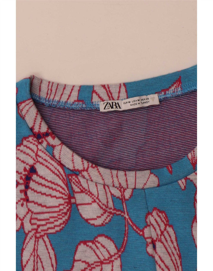Женское базовое платье Zara UK 12, средний синий с цветочным принтом