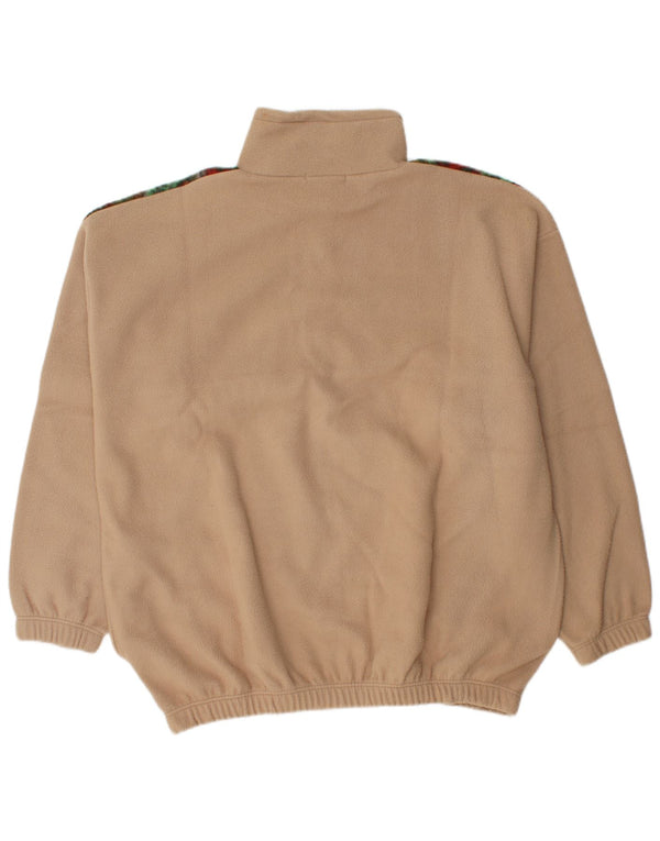 Vintage Mens Graphic Zip Neck Fleece Jumper XL Beige Floral Polyester