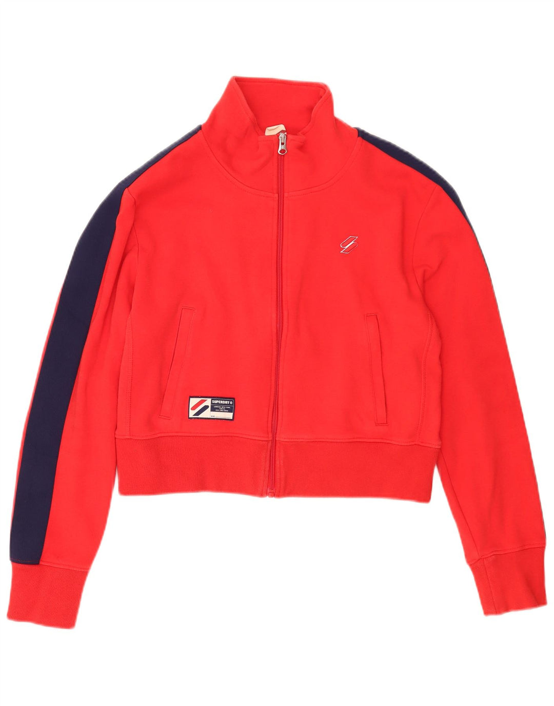 Женский укороченный спортивный костюм Superdry, верхняя куртка UK 14, большой красный с цветными блоками