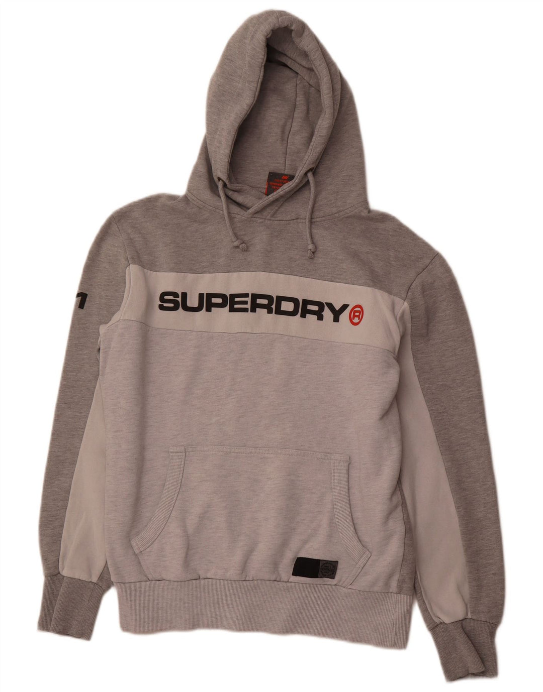SUPERDRY Мужской джемпер с капюшоном с рисунком, XL, серый, хлопок с цветными блоками