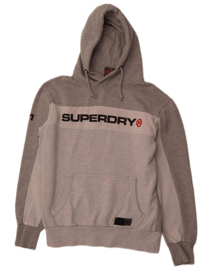 SUPERDRY Мужской джемпер с капюшоном с рисунком, XL, серый, хлопок с цветными блоками