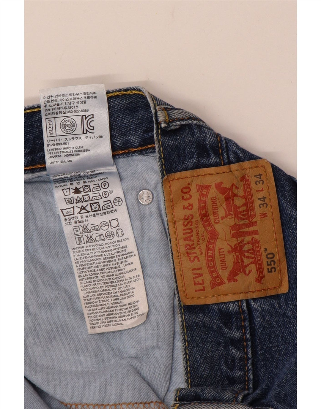 Мужские прямые джинсы LEVI'S 550 свободного кроя W34 L34 синие, хлопок