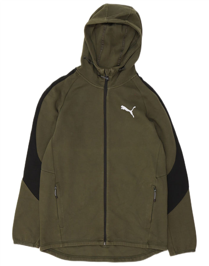 Мужской свитер с капюшоном на молнии Puma среднего зеленого цвета, хлопок с цветными блоками