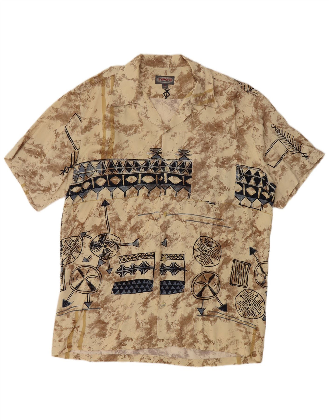 Мужская рубашка с коротким рукавом TIPO' S, большая, бежевая, вискоза с геометрическим рисунком