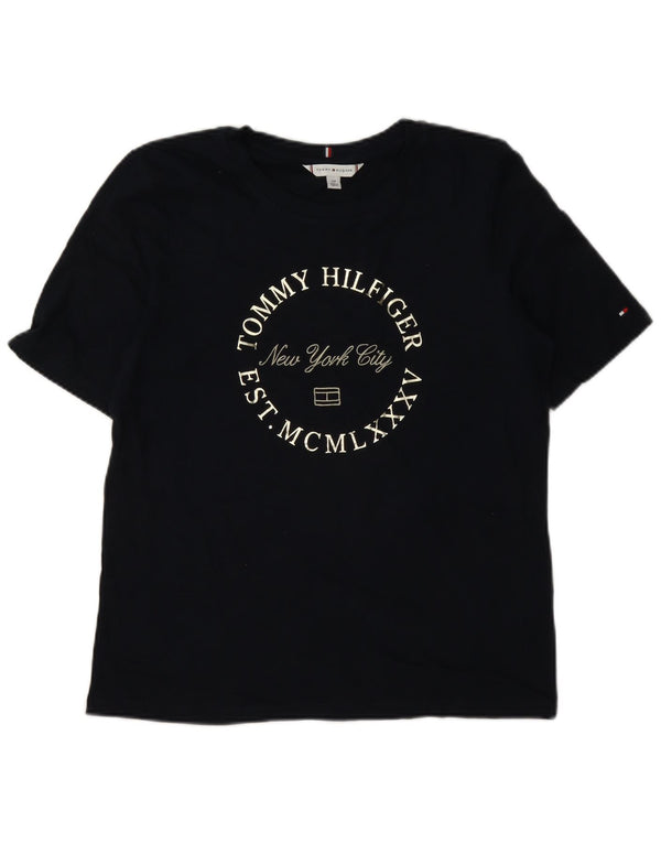 Женская футболка с рисунком Tommy Hilfiger Top UK 10, маленькая, темно-синяя, хлопковая