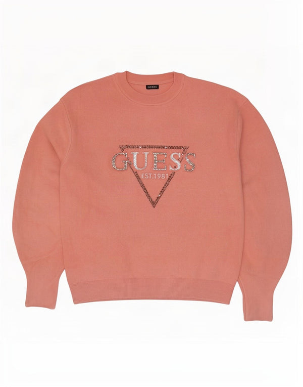 Женский джемпер свободного кроя Guess с круглым вырезом и графикой, Великобритания 6 XS, розовый