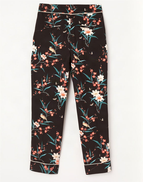 Oasis Womens Slim Cropped Trousers UK 8 Small W28 L26 Black Floral