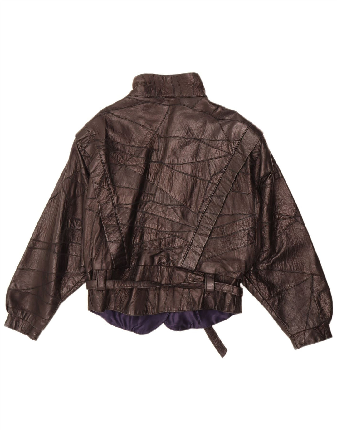 Винтажная женская кожаная куртка UK 12, средний черный лоскутный цвет