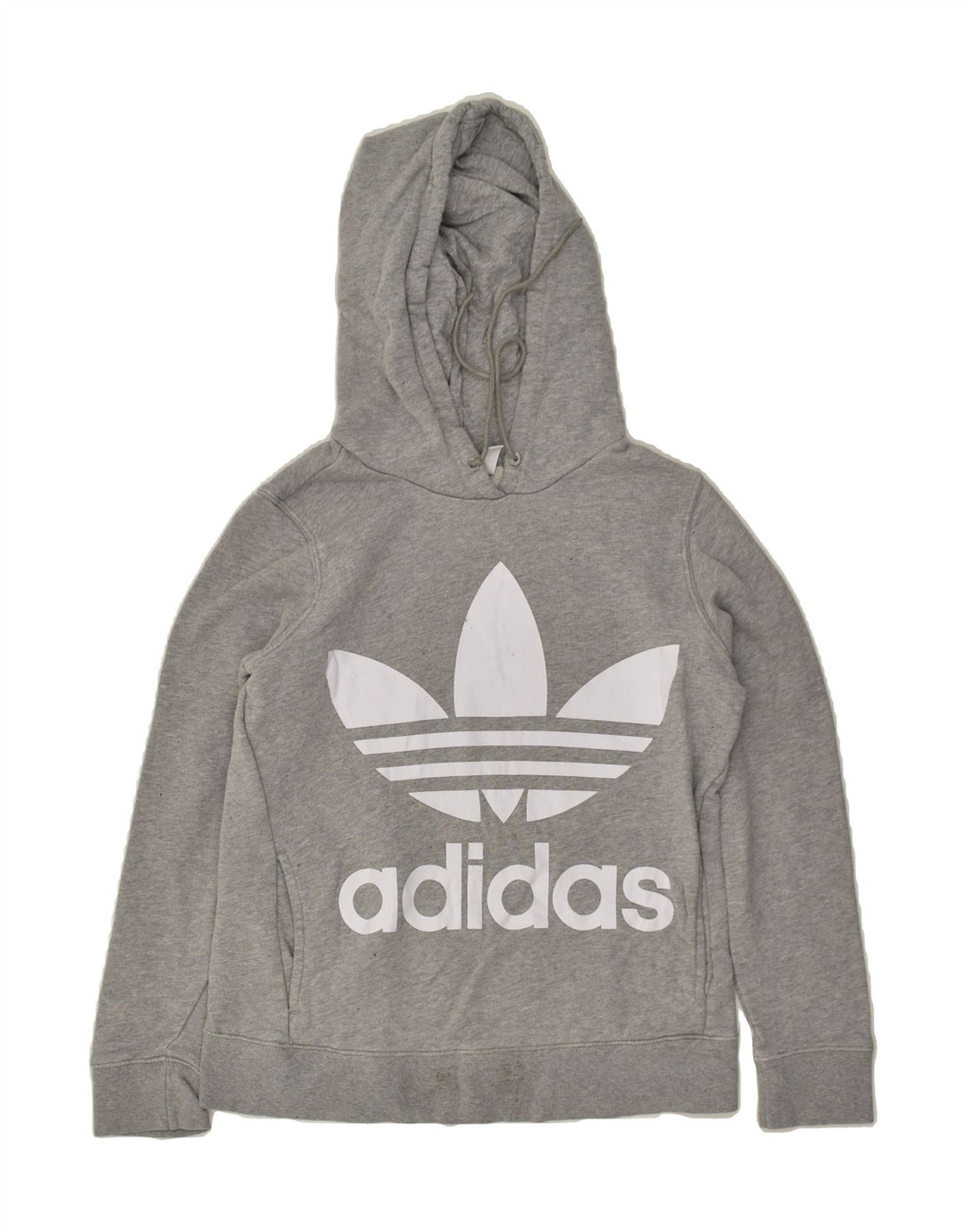 ADIDAS Womens Oversized Graphic Hoodie Jumper UK 6 XS Grey Cotton | Vintage Adidas | Thrift | Second-Hand Adidas | Used Clothing | Messina Hembry 