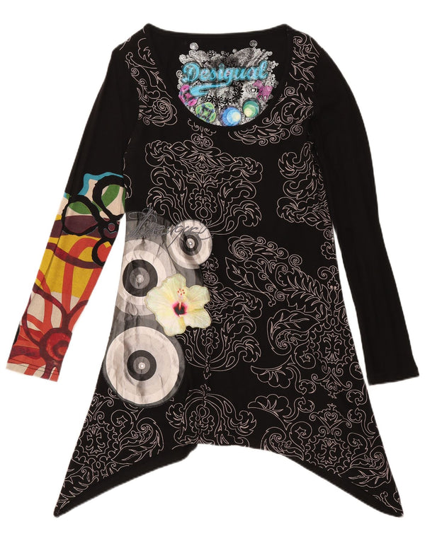 Женское асимметричное платье-туника Desigual UK 14, большое черное цветочное платье