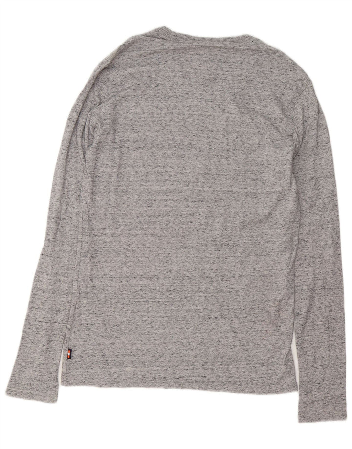 SUPERDRY Мужской топ с рисунком, длинный рукав, большой серый хлопок с крапинками