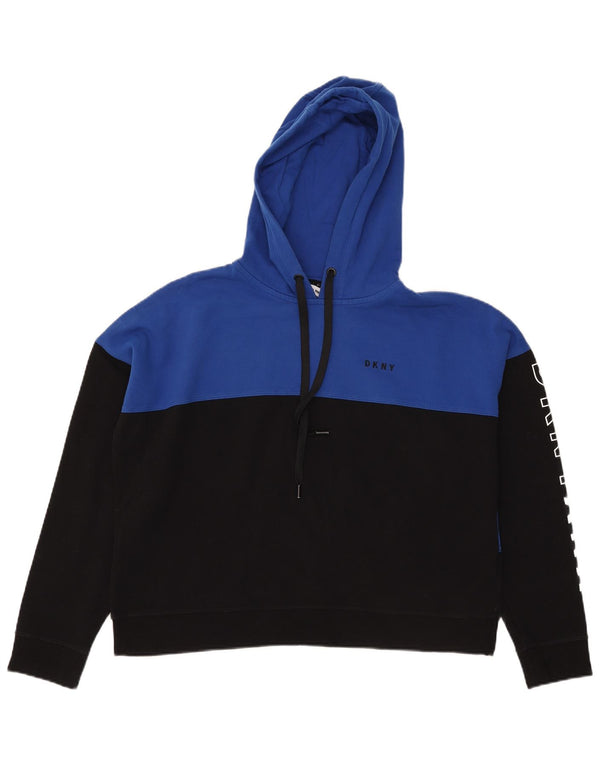 Женский укороченный джемпер с капюшоном с рисунком Dkny UK 16, большой синий с цветными блоками