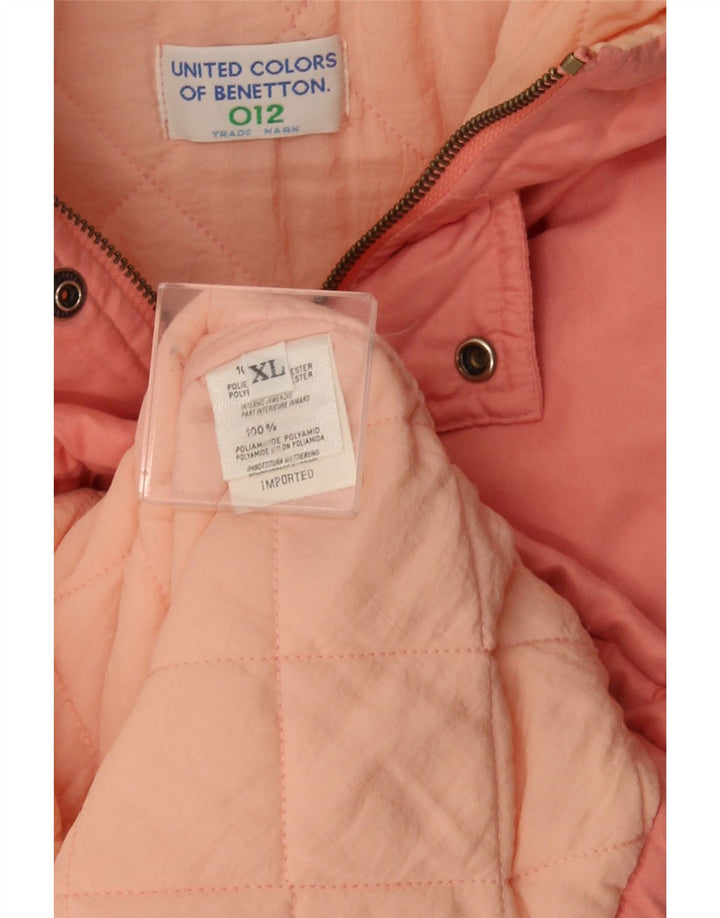 Женская стеганая куртка Benetton UK 18 XL розовая из полиэстера с капюшоном