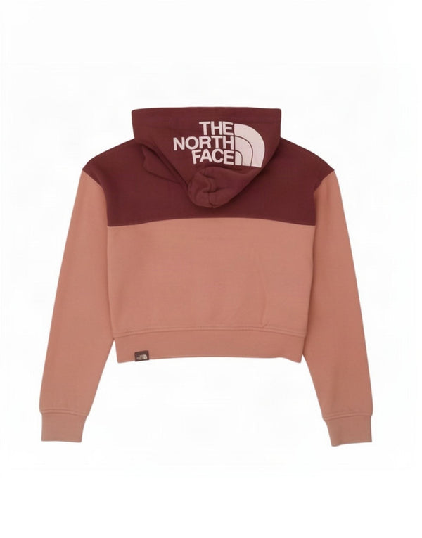 Укороченный джемпер с капюшоном The North Face для девочек 9–10 лет, средний розовый цвет с блоками