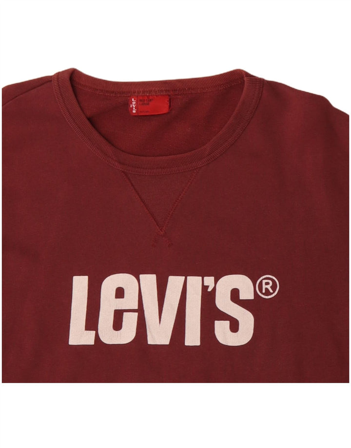 Мужской свитшот с рисунком Levi's, большой темно-бордовый хлопковый джемпер