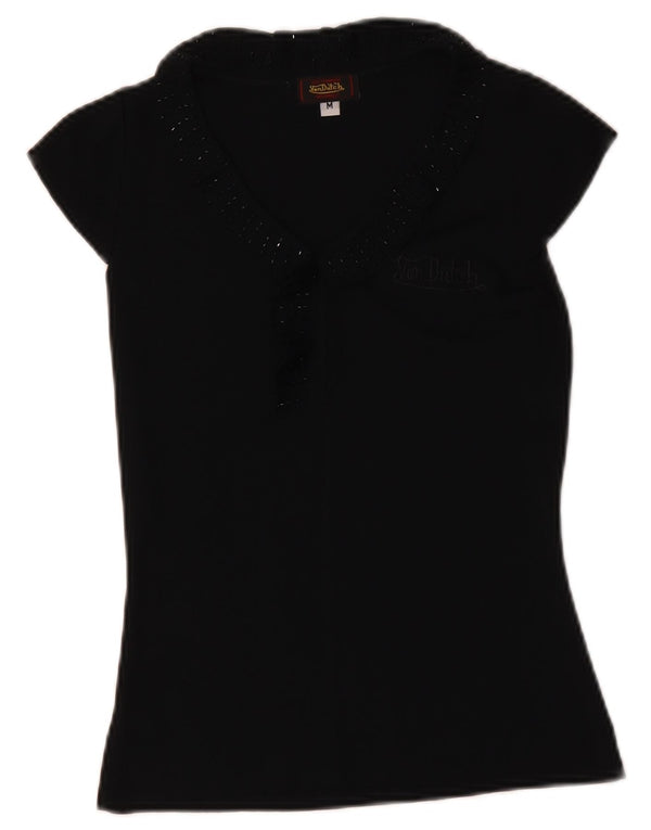 Von Dutch Womens Blouse Top UK 12 Medium Black Microfibers