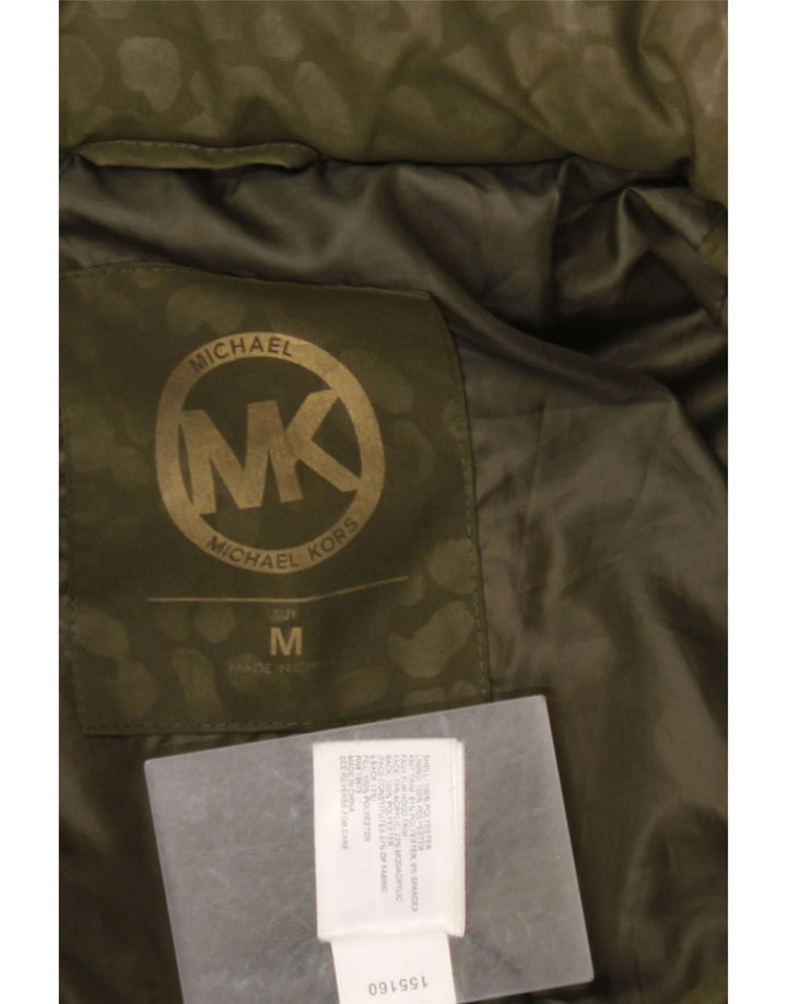 MICHAEL KORS Женское стеганое пальто с капюшоном UK 14 Средний хаки с животным принтом