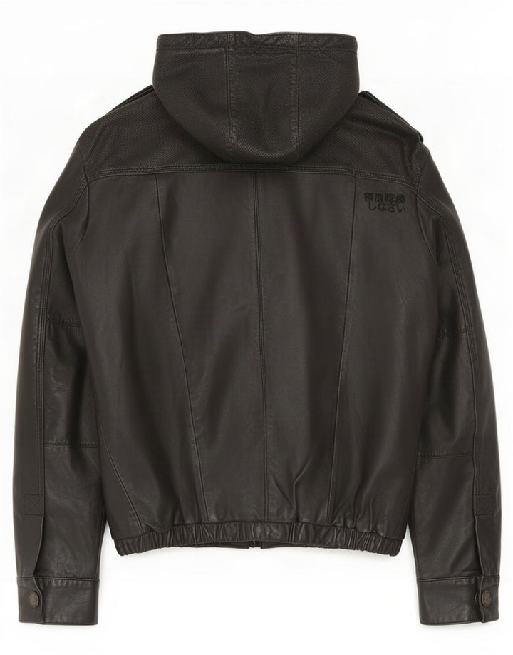 Мужская кожаная куртка с капюшоном Superdry в стиле милитари UK 38, средний черный