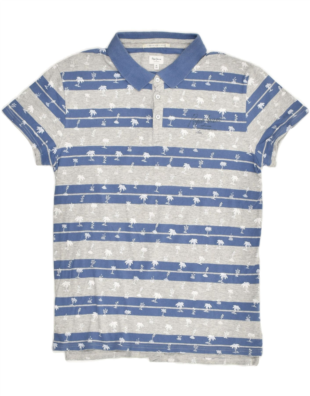 PEPE JEANS Boys Graphic Polo Shirt 15-16 Years Grey Striped Hawaiian | Vintage PEPE Jeans | Thrift | Second-Hand PEPE Jeans | Used Clothing | Messina Hembry 