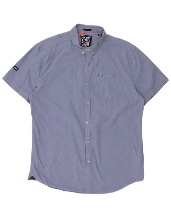 Женская рубашка обычного кроя с коротким рукавом Superdry XL, синяя, хлопок