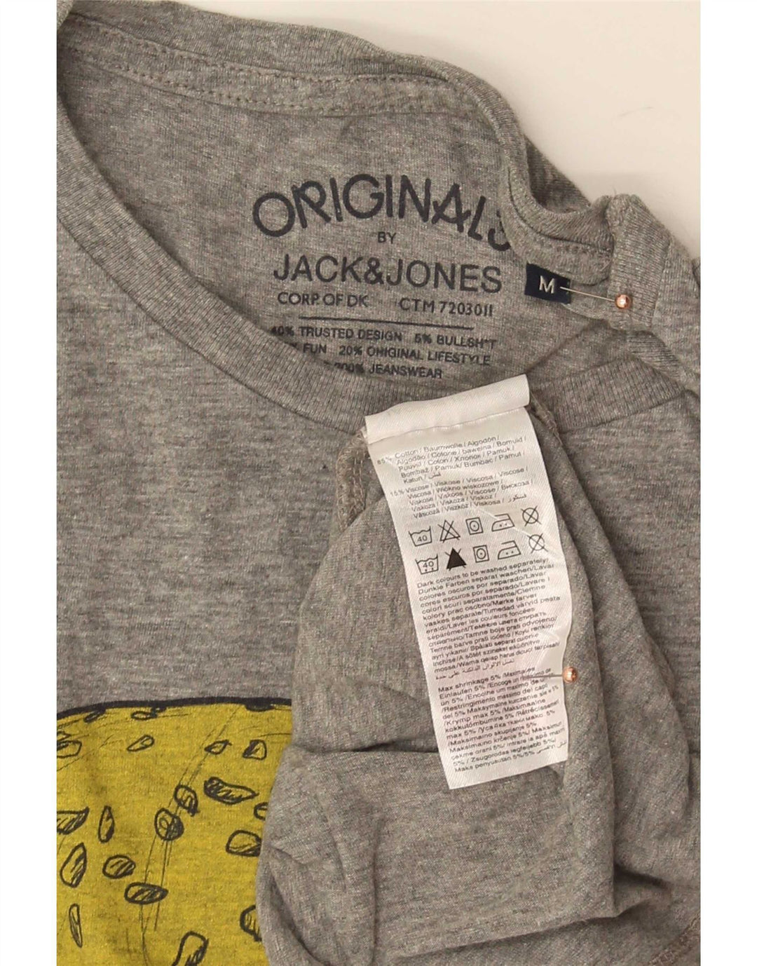 Мужская футболка с рисунком Jack & Jones, хлопковый топ среднего серого цвета