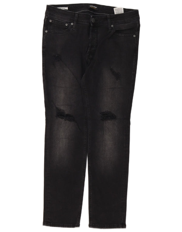 Мужские потертые узкие джинсы GLENN Jack & Jones W32 L30, черный хлопок