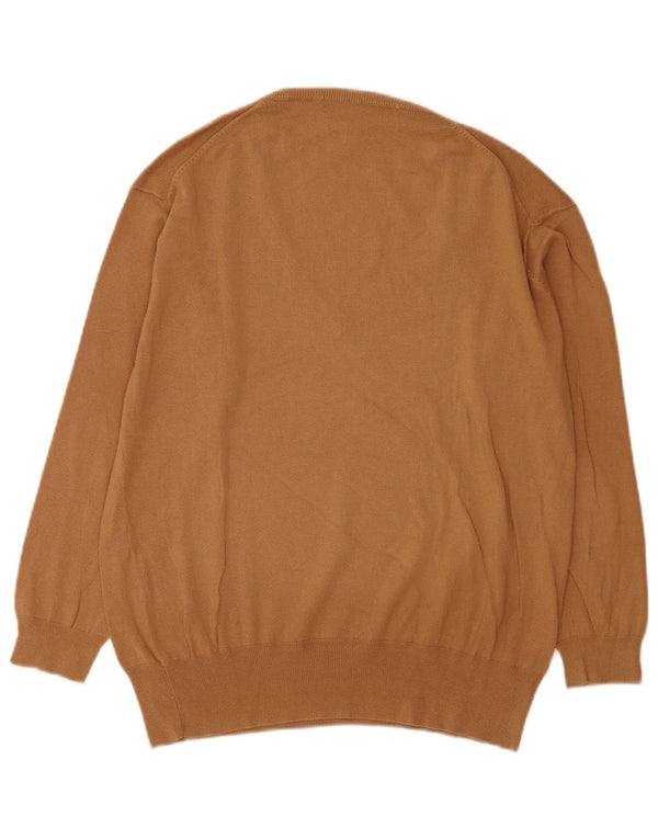 Женский джемпер с v-образным вырезом Zara UK 14, средний бежевый, хлопок