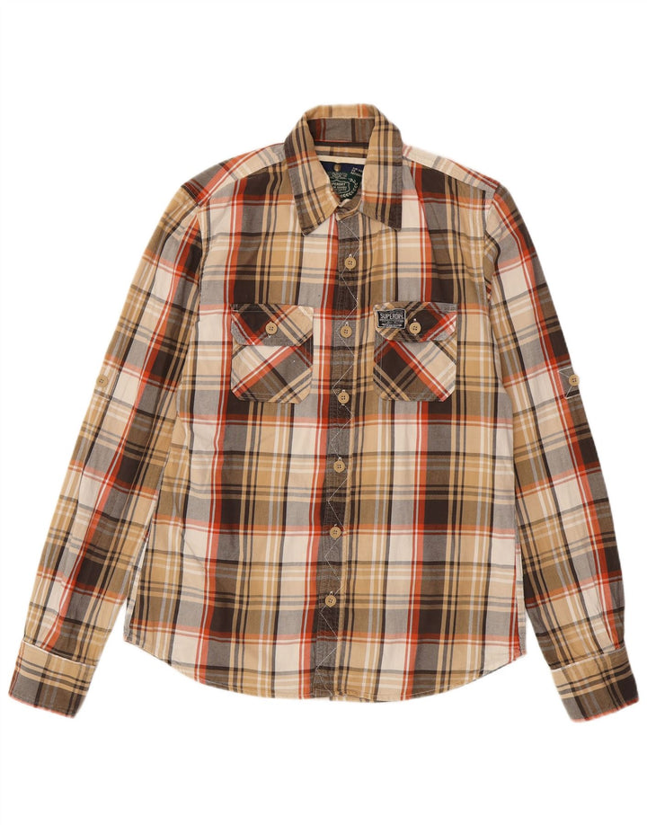 SUPERDRY Мужская фланелевая рубашка большого размера, коричневая клетка, хлопок