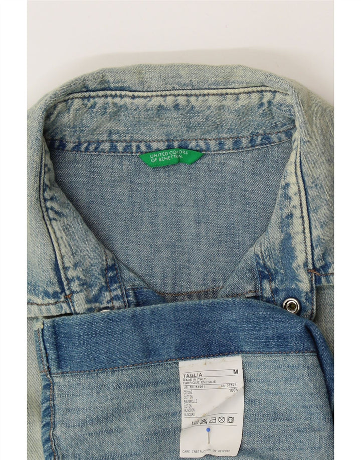Мужская джинсовая рубашка BENETTON, хлопковая ткань среднего синего цвета
