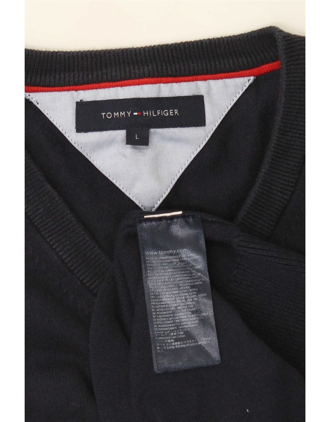 Мужской джемпер с v-образным вырезом Tommy Hilfiger, большой темно-синий