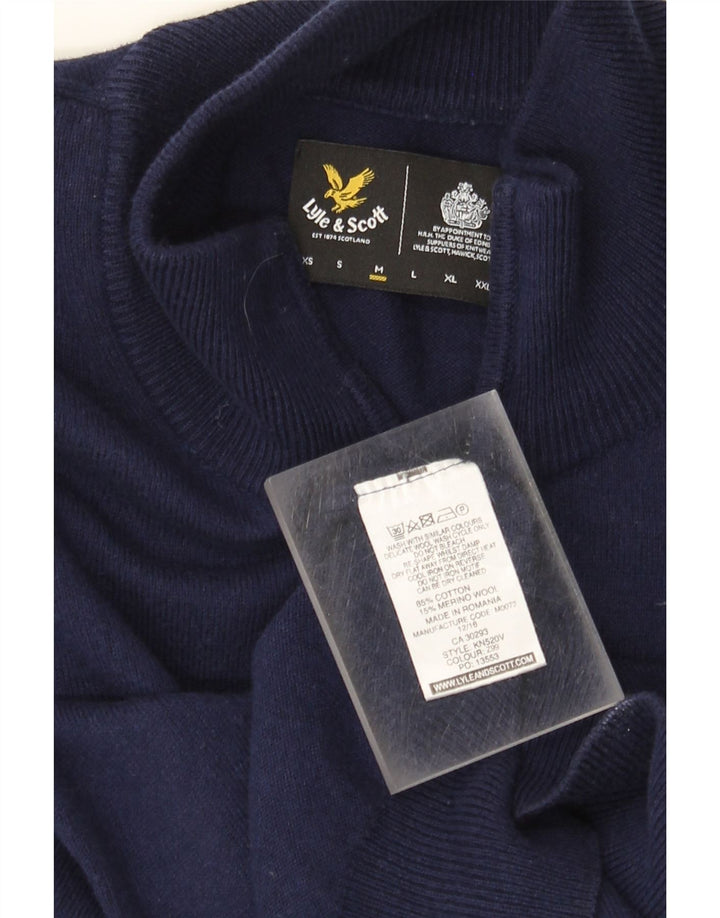 Мужской джемпер с воротником на молнии Lyle & Scott, средний темно-синий хлопковый свитер