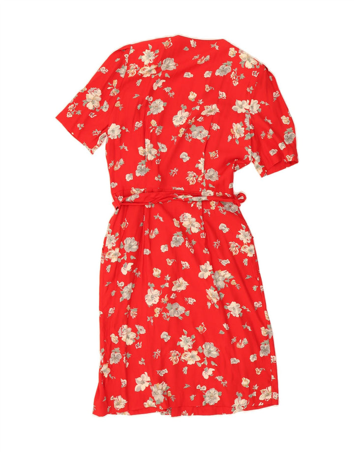 VINTAGE Womens Basic Dress UK 12 Medium  Red Floral Vintage Vintage and Second-Hand Vintage from Messina Hembry 