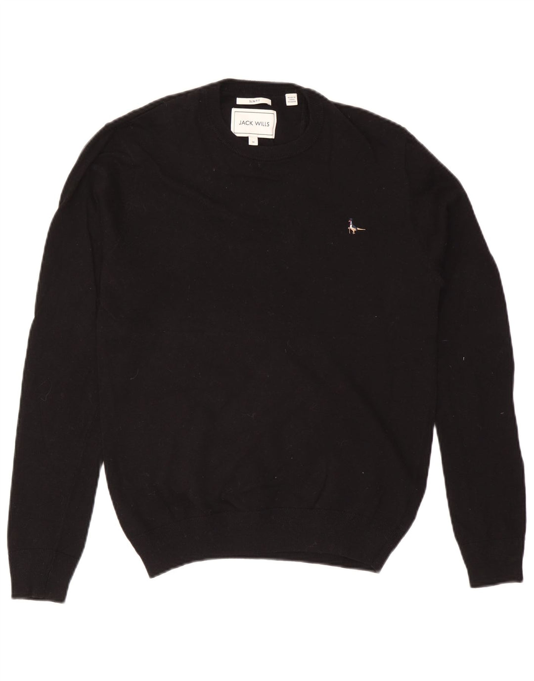 Мужской приталенный джемпер с круглым вырезом Jack Wills, средний черный хлопковый свитер