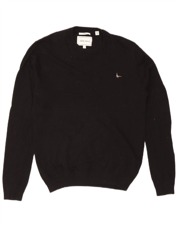 Мужской приталенный джемпер с круглым вырезом Jack Wills, средний черный хлопковый свитер