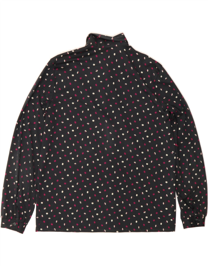 VINTAGE Womens Shirt Blouse UK 16 Large Black Floral Polyester Vintage Vintage and Second-Hand Vintage from Messina Hembry 