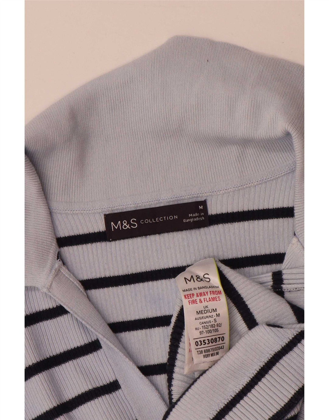 Женская рубашка поло Marks & Spencer UK 14, хлопок в синюю полоску среднего размера